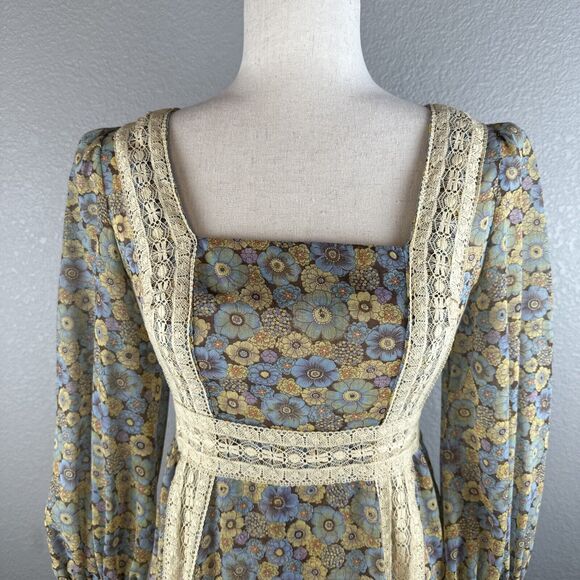 Gunne Sax Black Label Vintage Floral Cottage Prairie Dress Size 9 S Long Sleeve - Picture 2 of 11